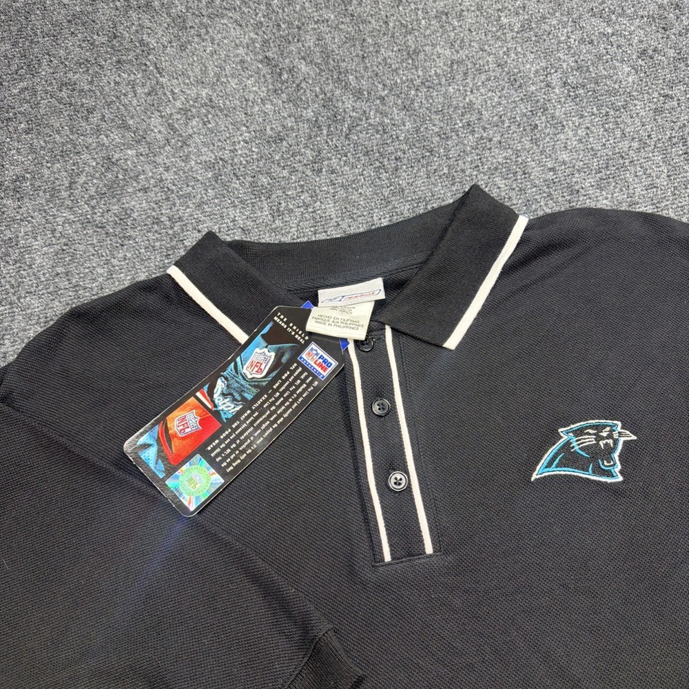Vintage 90s Carolina Panthers Polo‎ Shirt Mens XL Black Pique DEADSTOCK NEW!